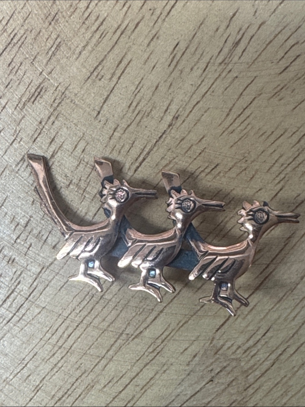 Bell Trading Post 3 Road Runners Bird Brooch Solid Copper Vintage
